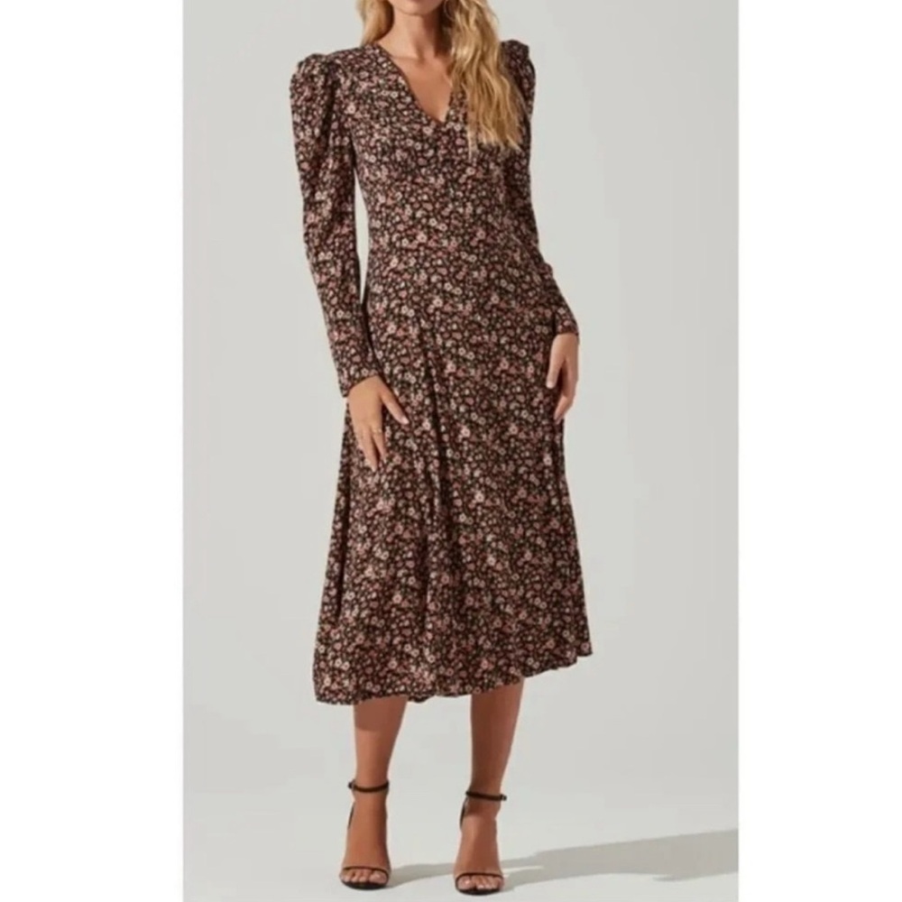 Astr Brown Floral Midi Dress